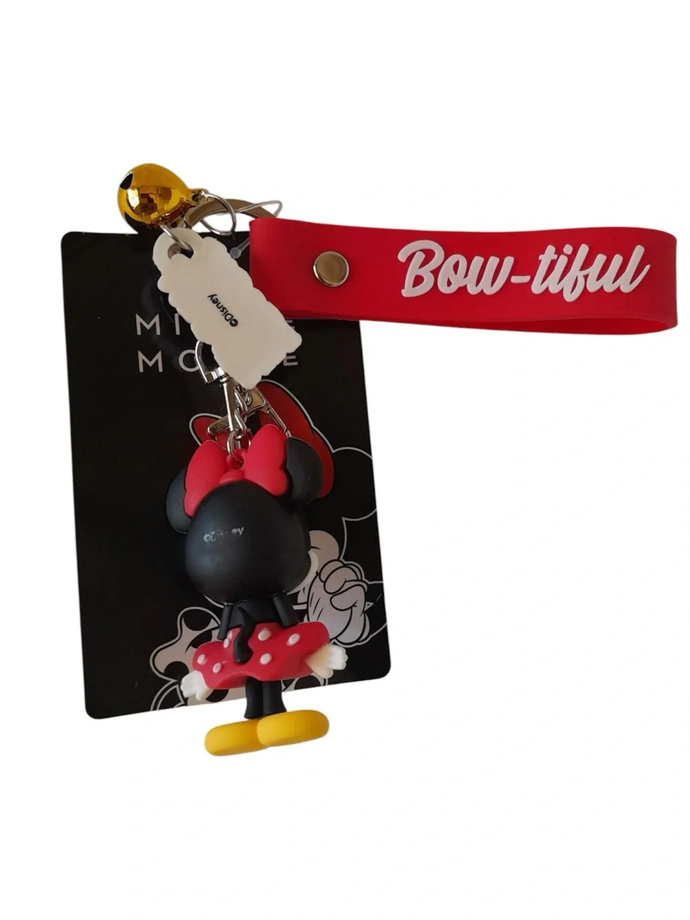 Disney Minnie Mouse 3D Keychain Wristlet Lanyard Bag Charm + 25 Stickers